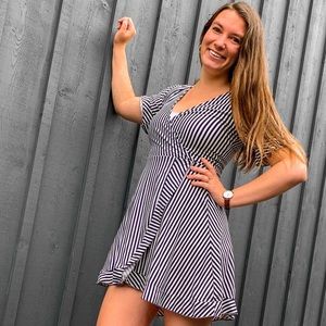 Navy and White faux wrap dress